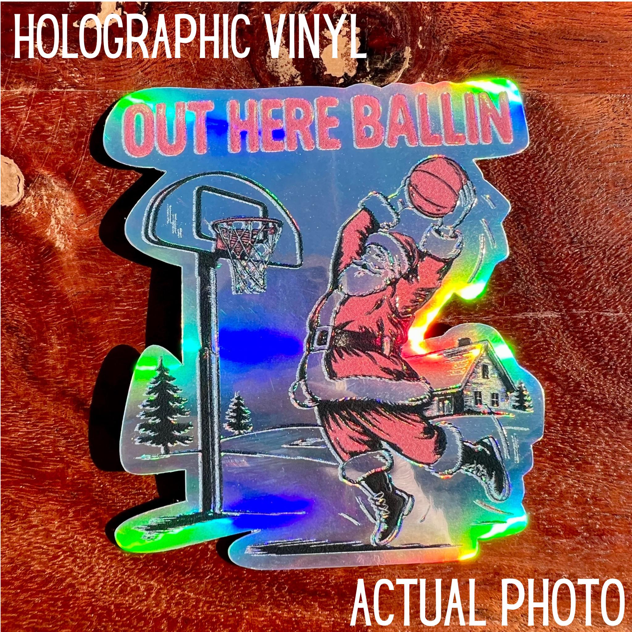 Out Here Ballin' Basketball Santa Sticker- Waterproof Christmas Decal