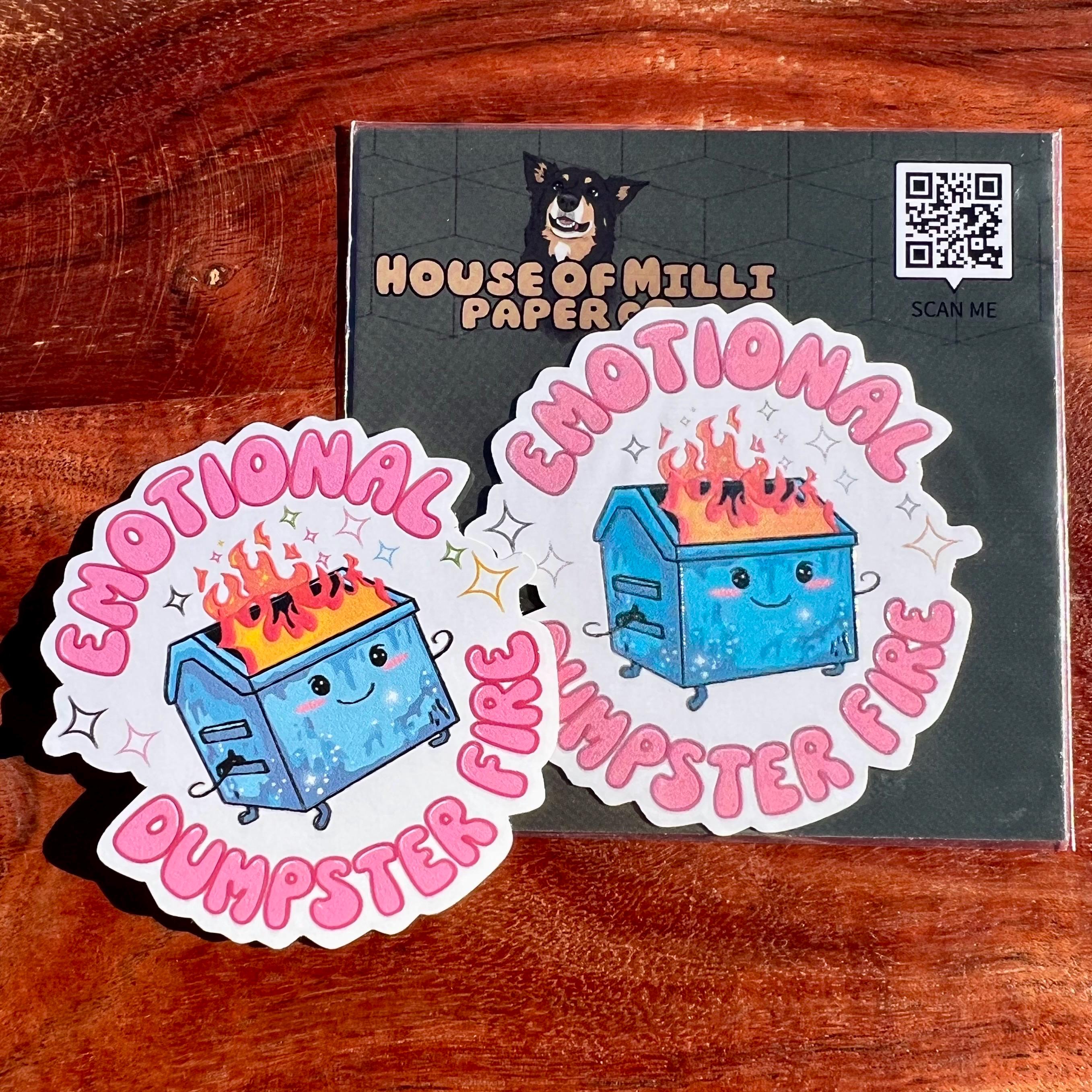 Emotional Dumpster Fire Sticker: Funny Mental Health Decal