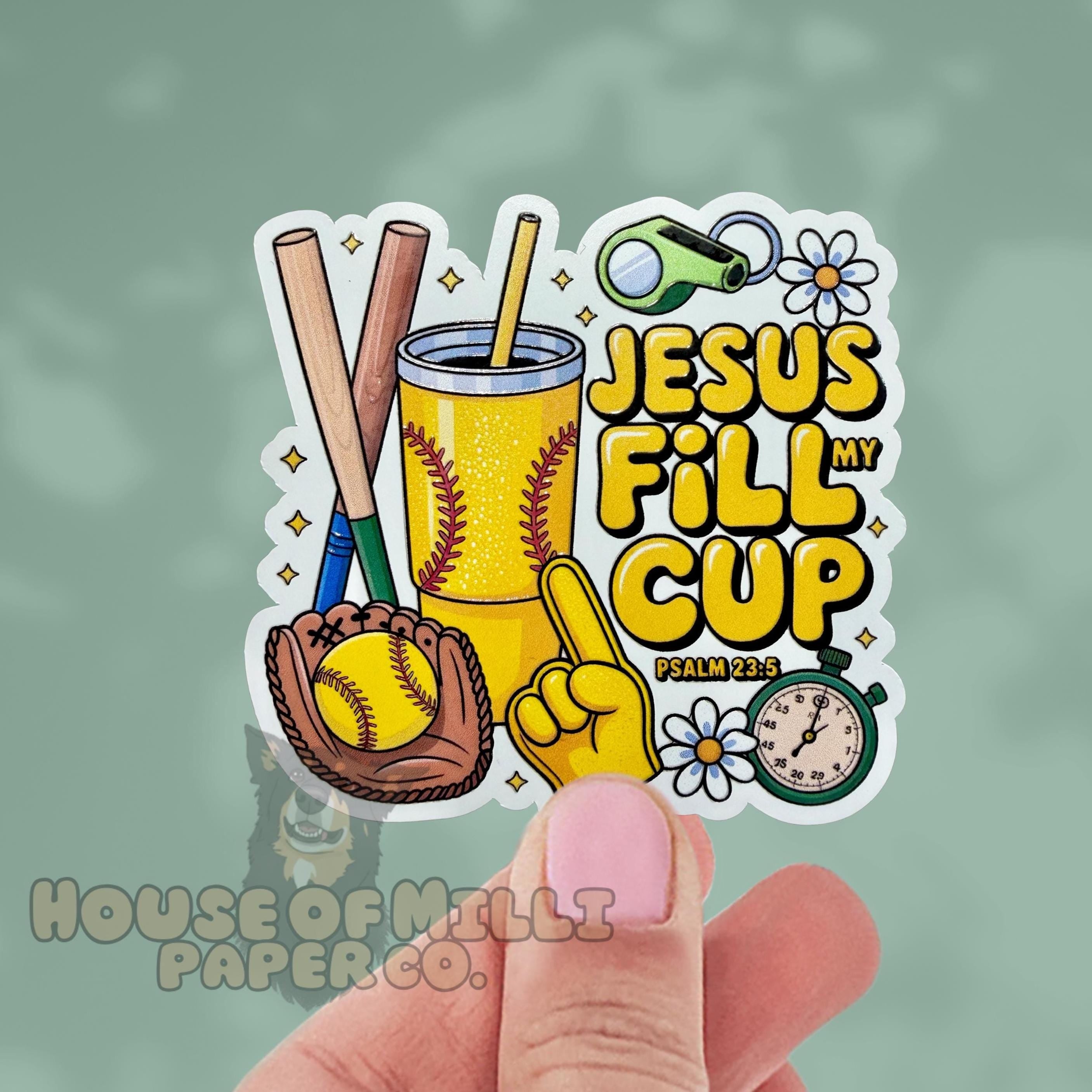 Jesus Fill My Cup, Psalm 23:5 Softball Sticker | Waterproof Sports Player or Team Helmet Decal