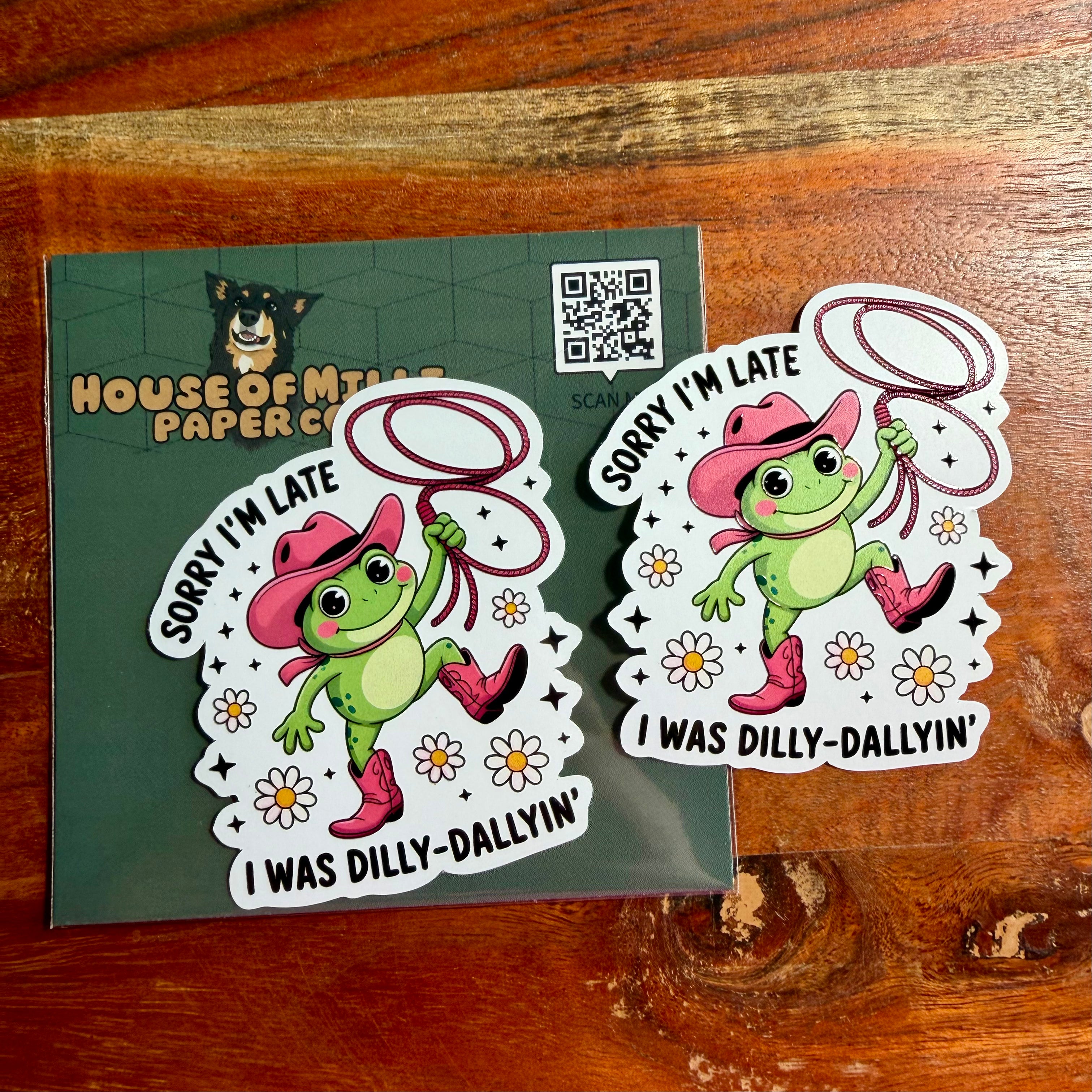 Sorry I'm Late, I Was Dilly-dallying Sticker: Funny Retro Frog Sticker