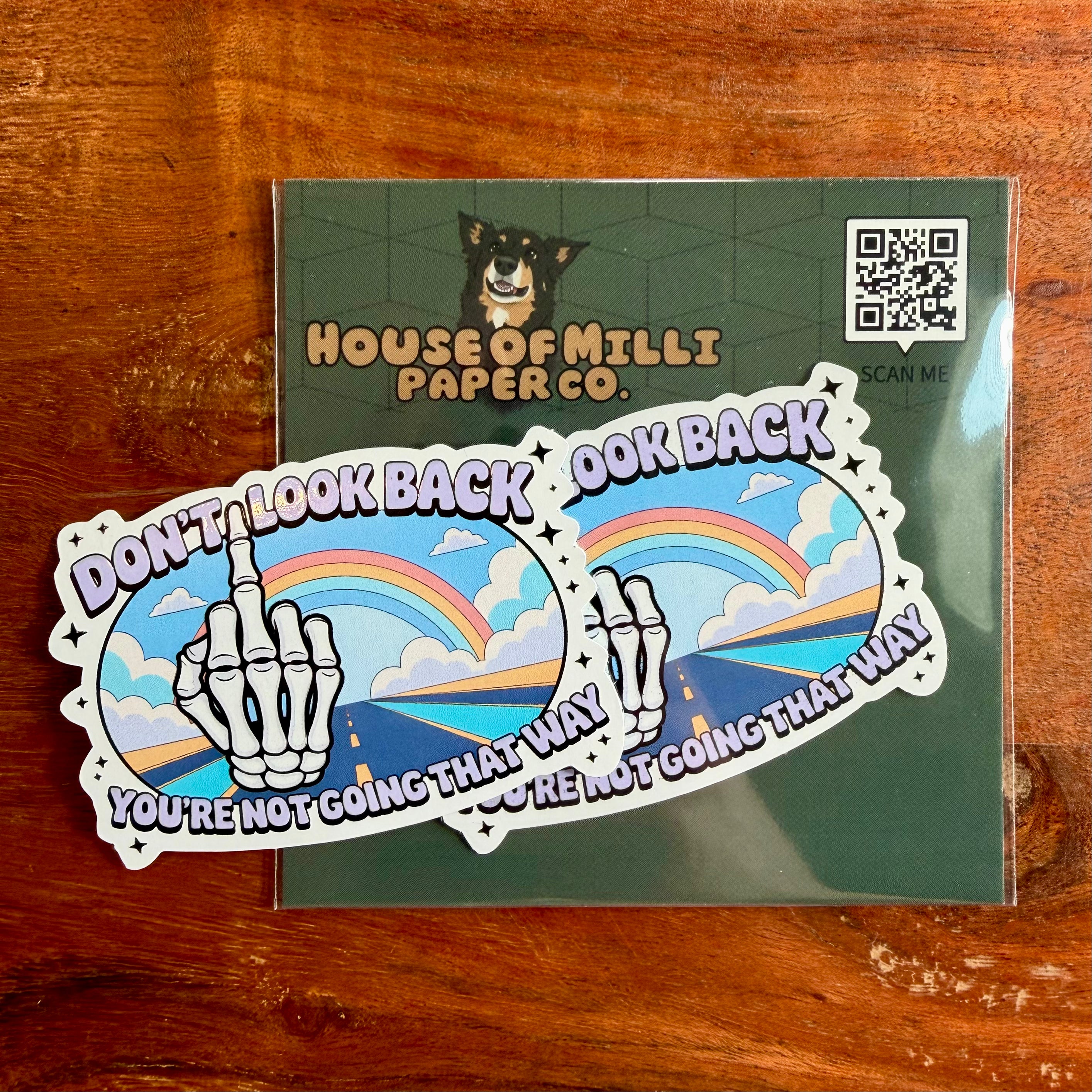 Don't Look Back, You're Not Going That Way Sticker: Funny Skeleton Middle Finger Decal