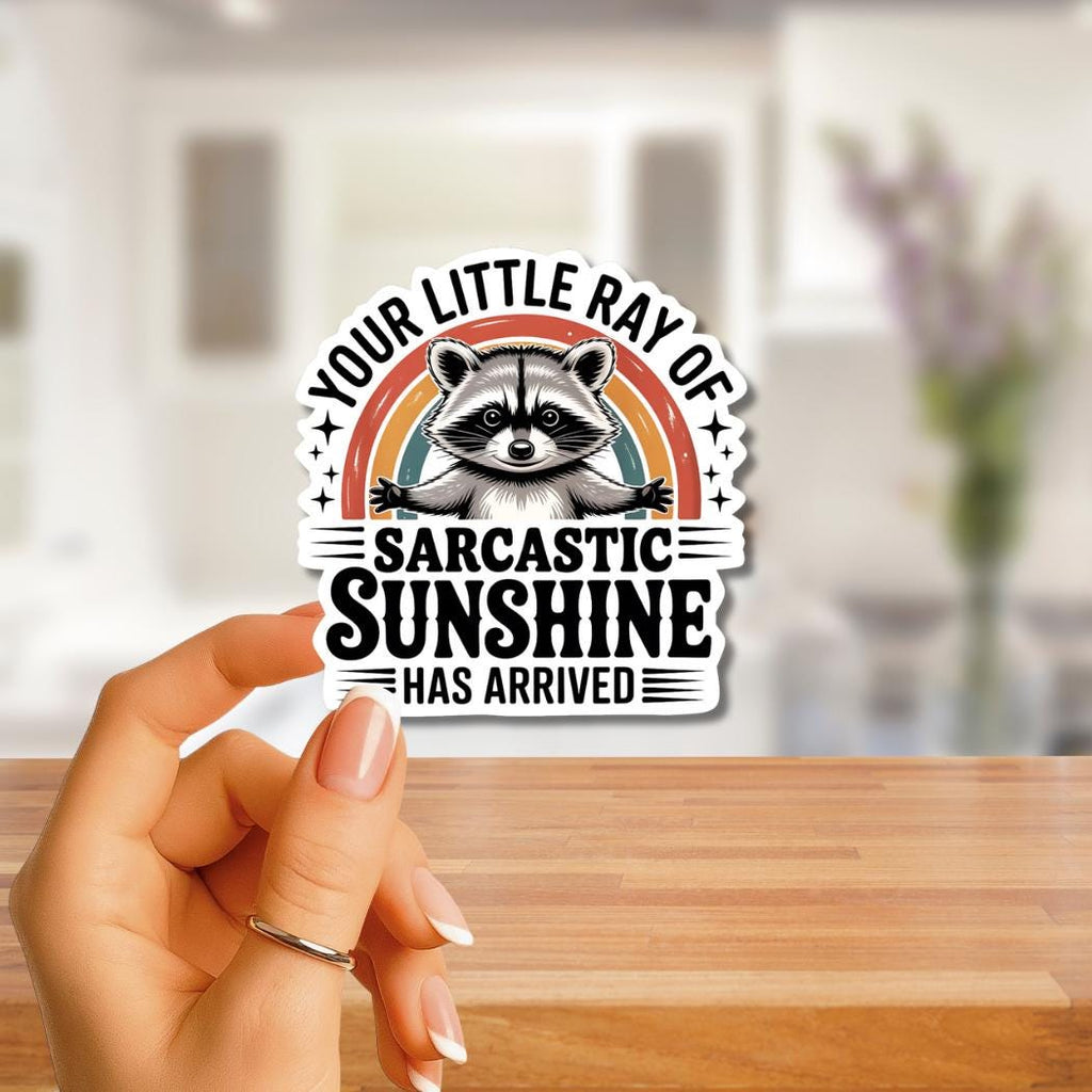 Your Little Ray of Sarcastic Sunshine Has Arrived Funny Racoon Sticker - Rainbow Decal