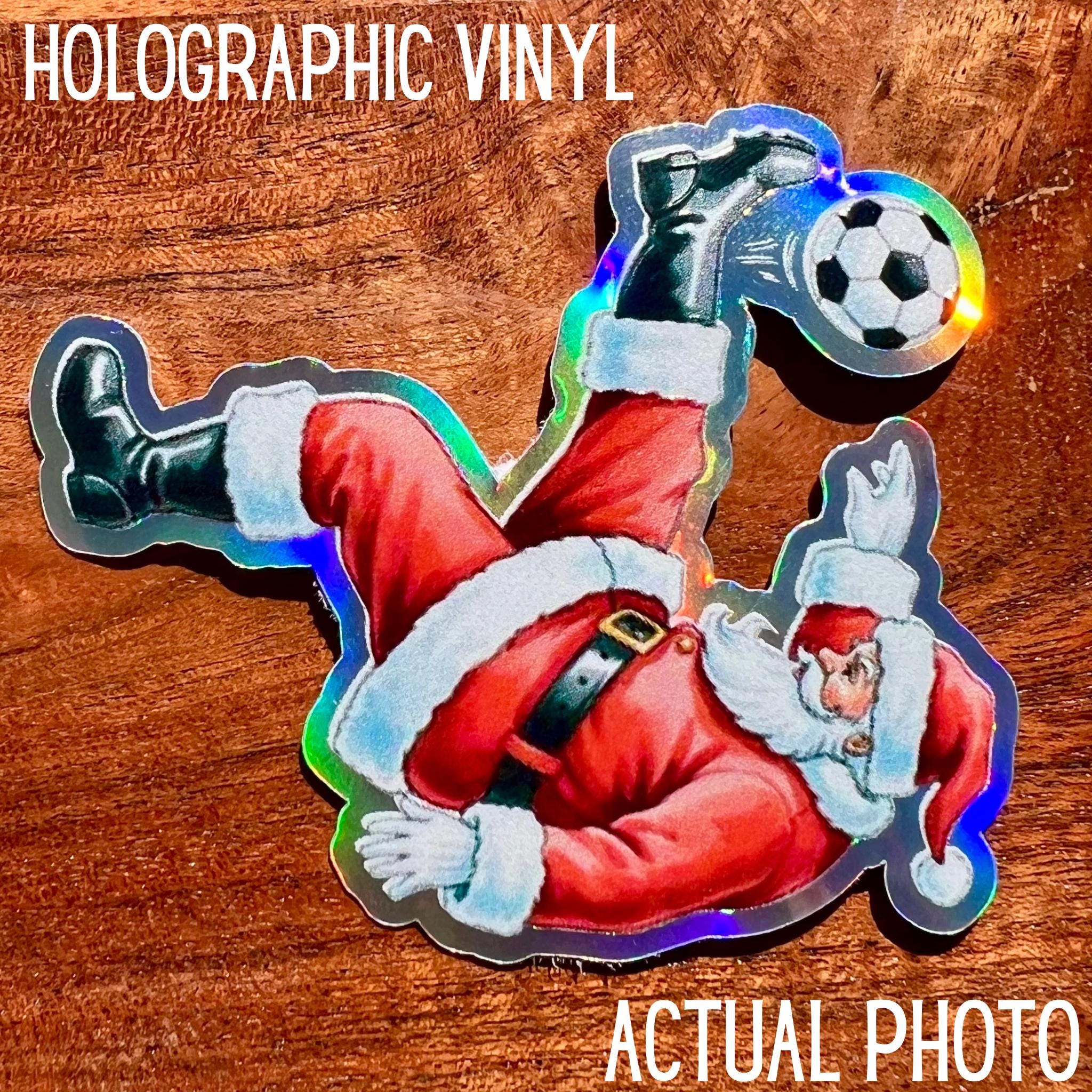 Bicycle Kick Soccer Santa Sticker - Waterproof Christmas Decal
