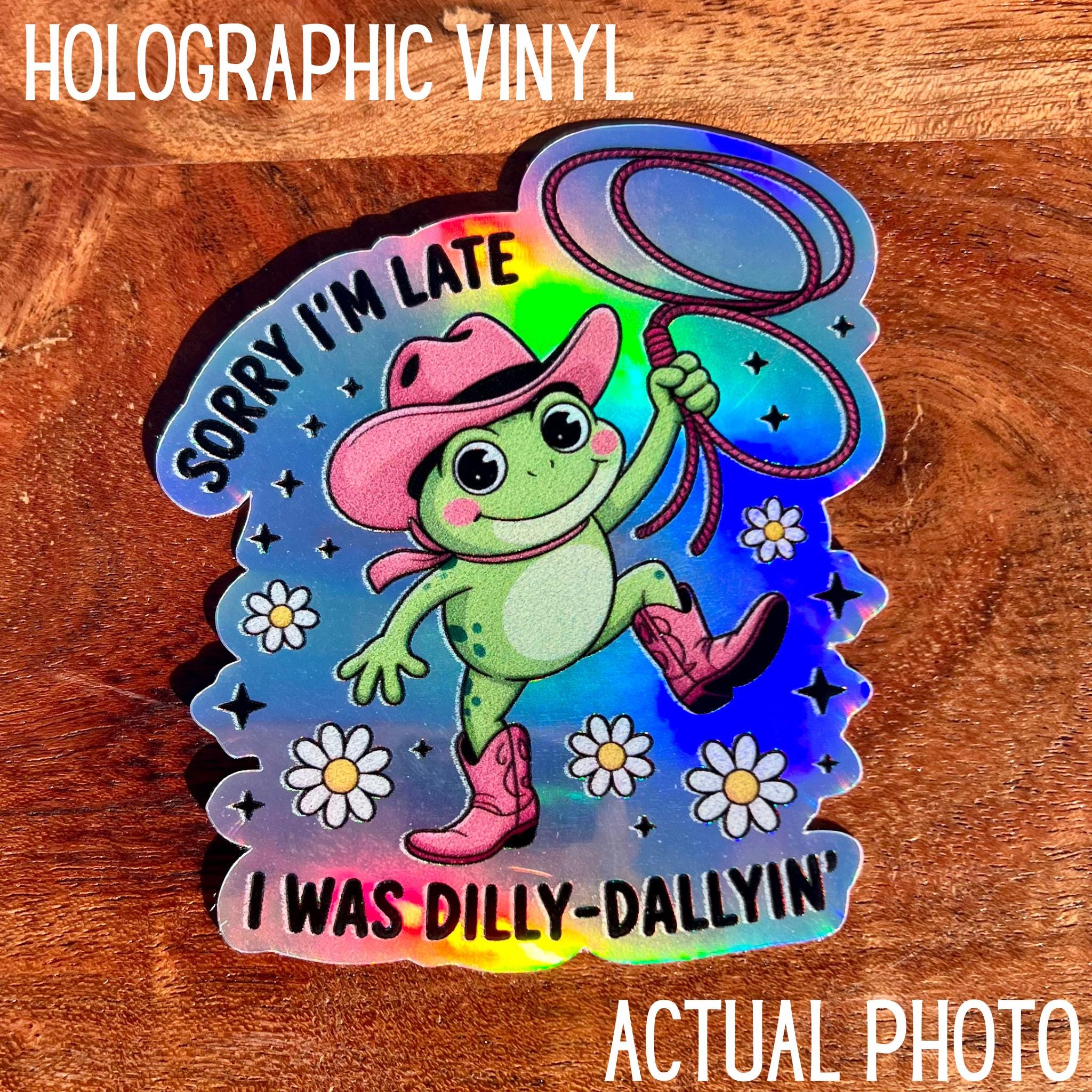 Sorry I'm Late, I Was Dilly-dallying Sticker: Funny Retro Frog Sticker