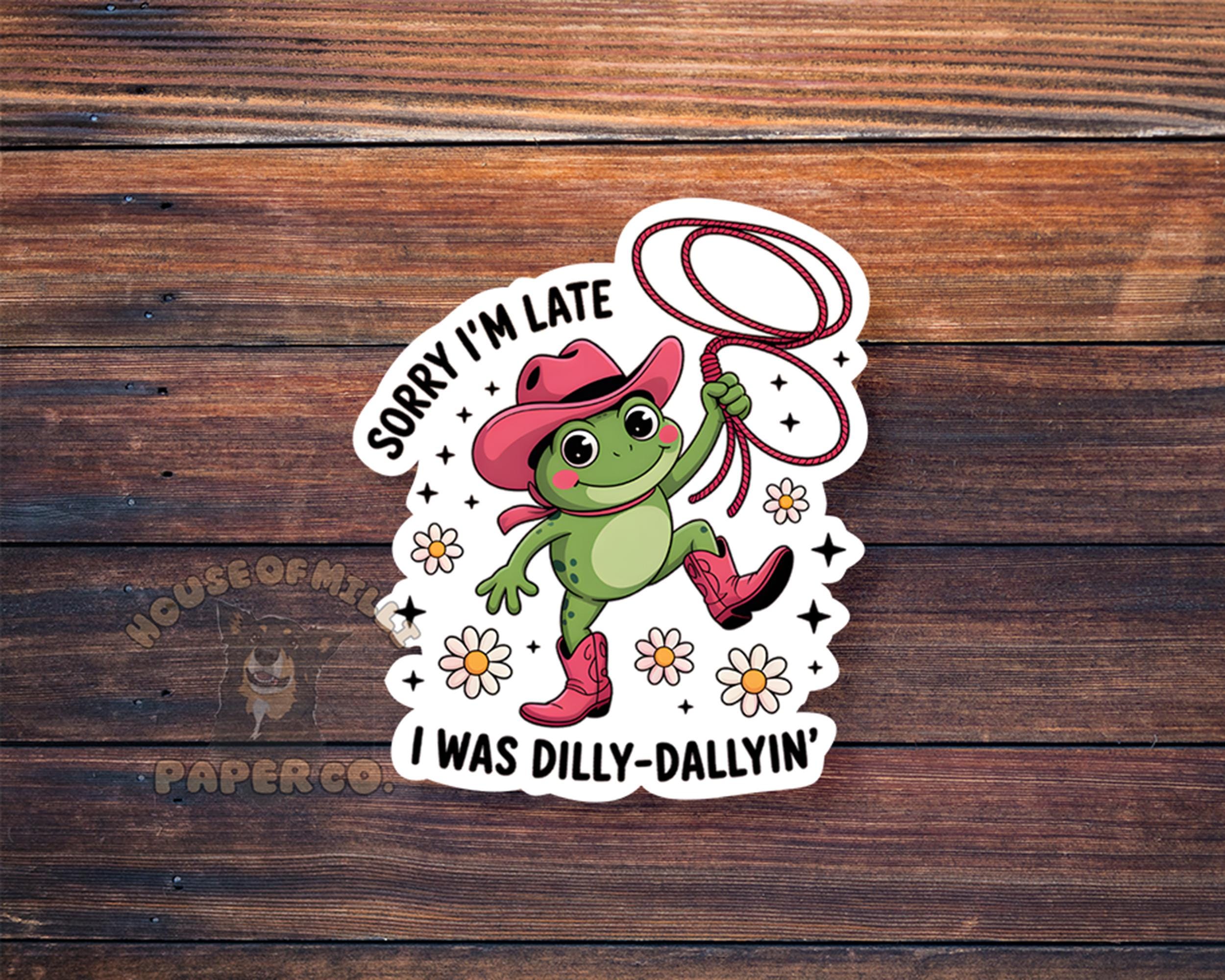 Sorry I'm Late, I Was Dilly-dallying Sticker: Funny Retro Frog Sticker