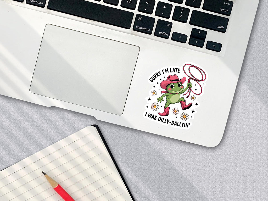 Sorry I'm Late, I Was Dilly-dallying Sticker: Funny Retro Frog Sticker