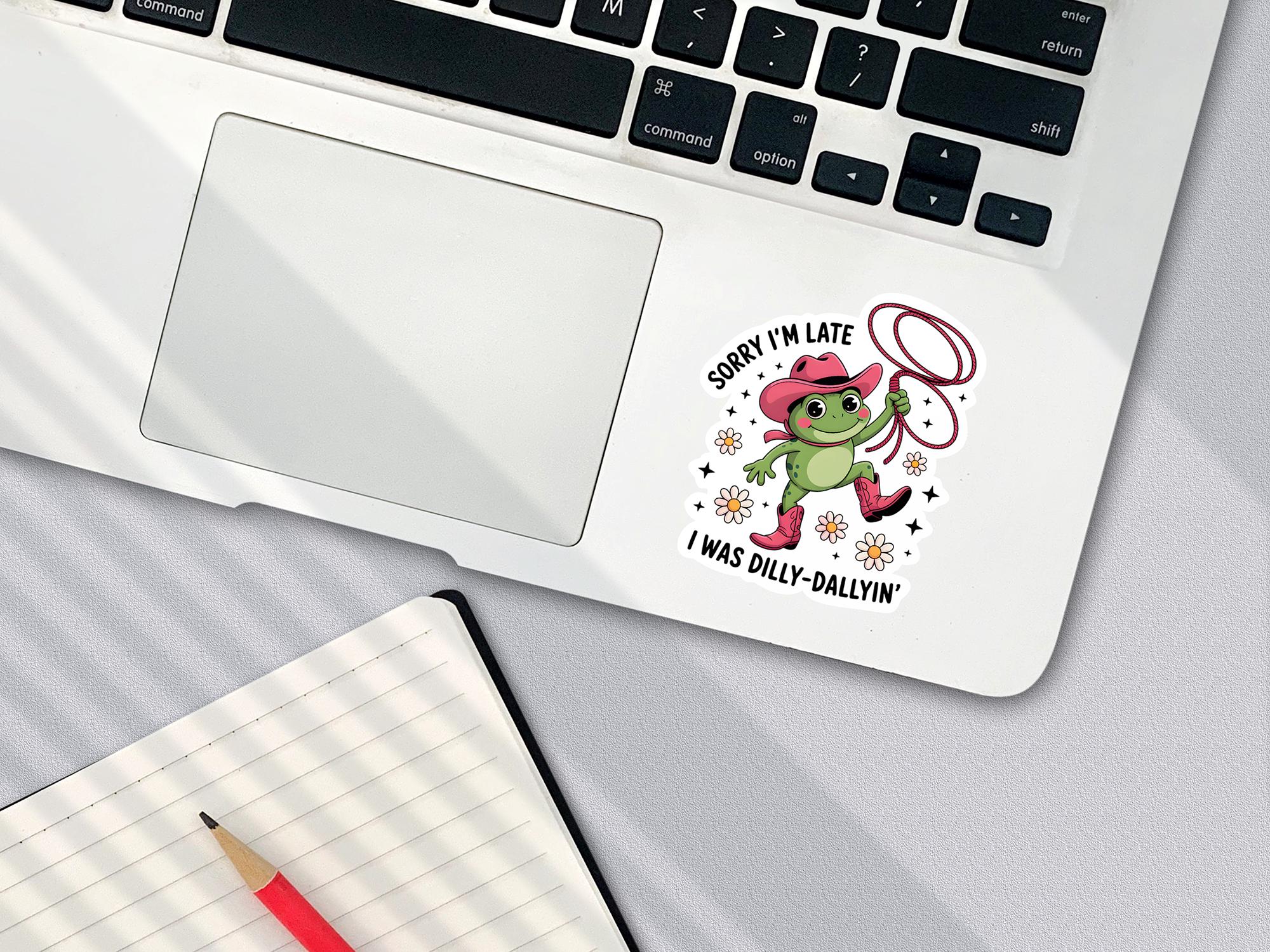 Sorry I'm Late, I Was Dilly-dallying Sticker: Funny Retro Frog Sticker