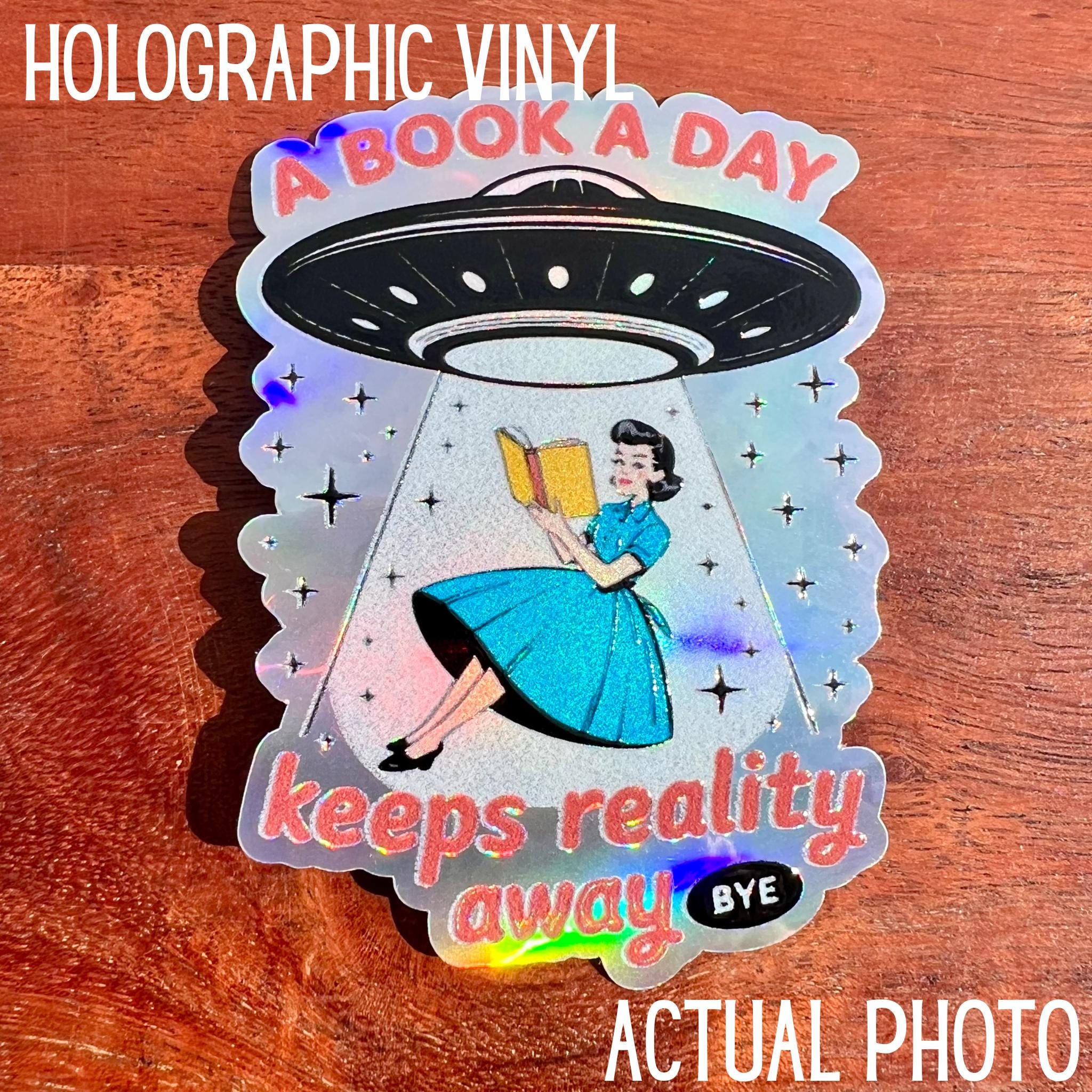 Book Lover Waterproof Sticker: UFO Abduction, Escape Reality