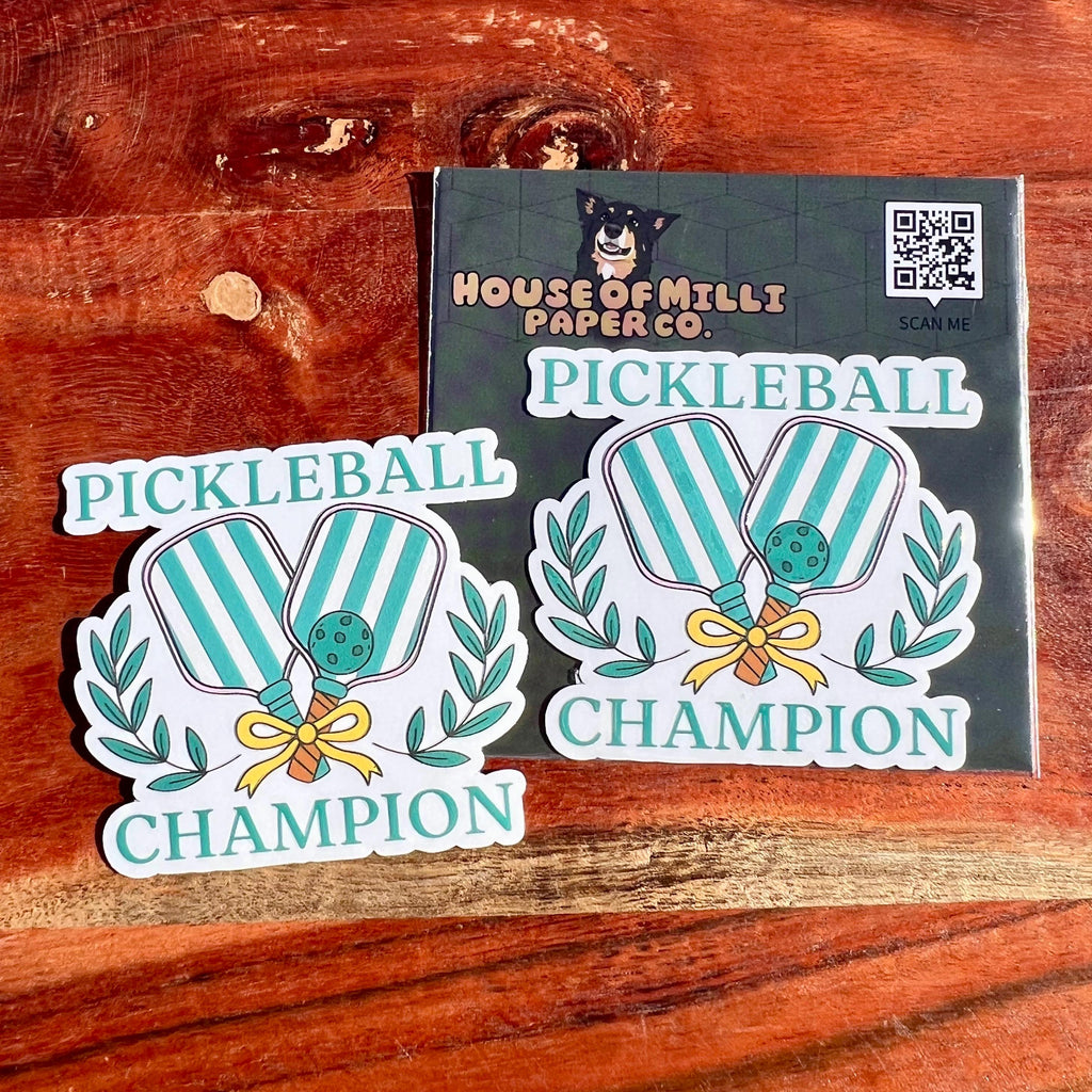 Preppy Pickleball Champion Sticker- Paddle and Ball Embossed Decal