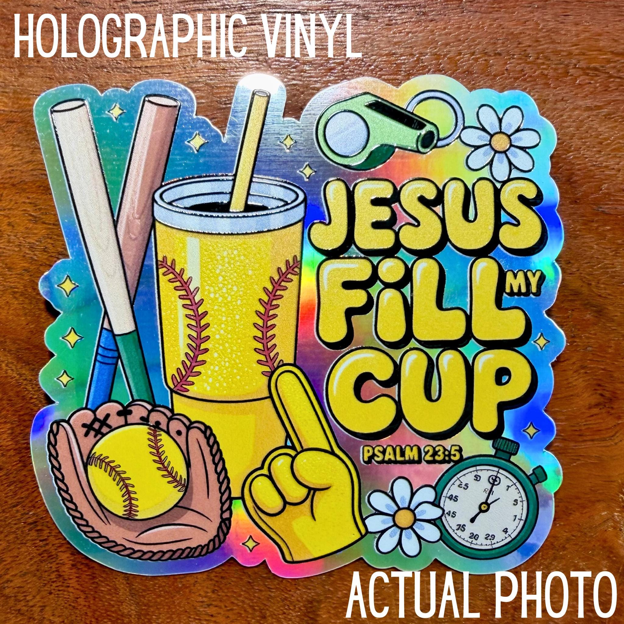 Jesus Fill My Cup, Psalm 23:5 Softball Sticker | Waterproof Sports Player or Team Helmet Decal