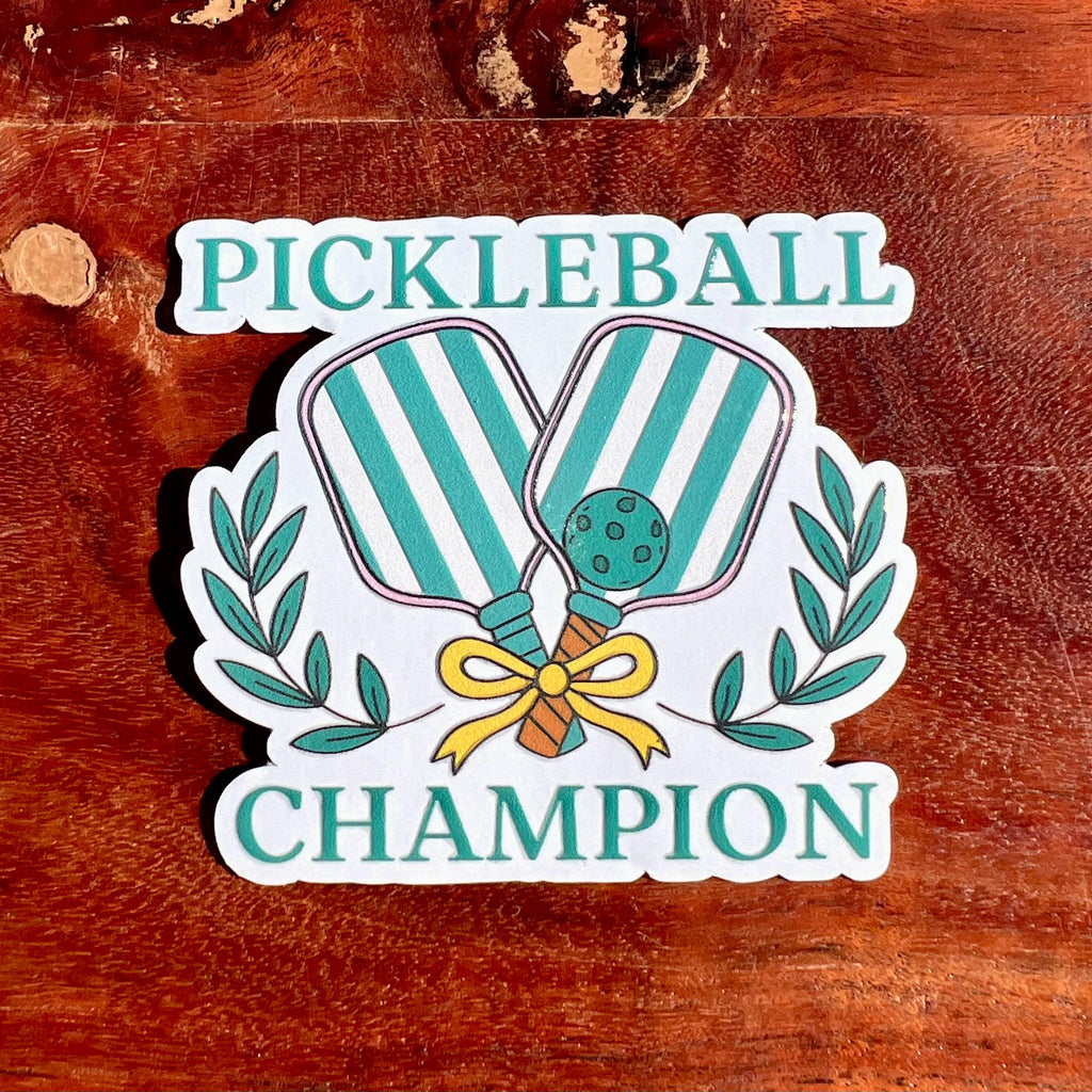 Preppy Pickleball Champion Sticker- Paddle and Ball Embossed Decal