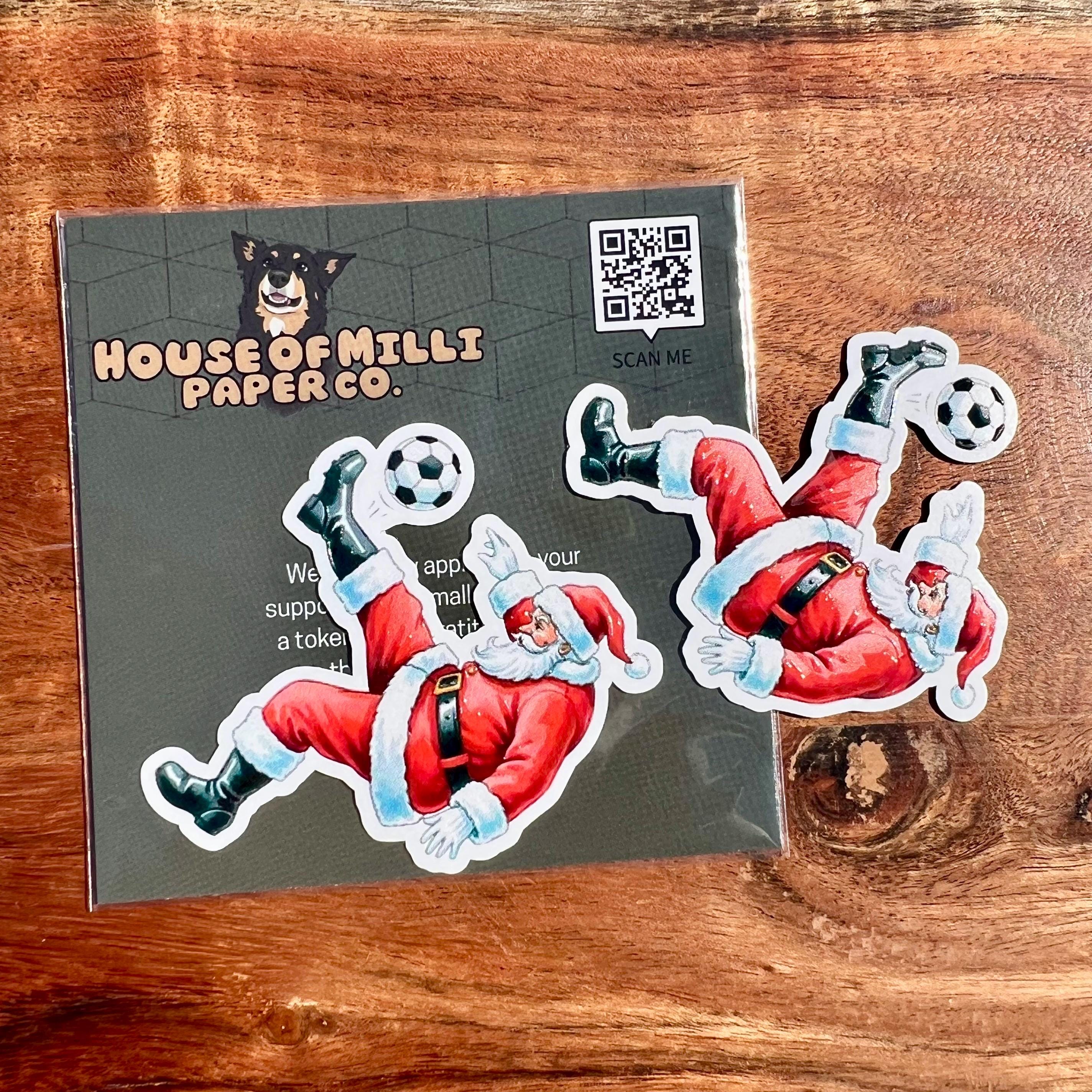 Bicycle Kick Soccer Santa Sticker - Waterproof Christmas Decal