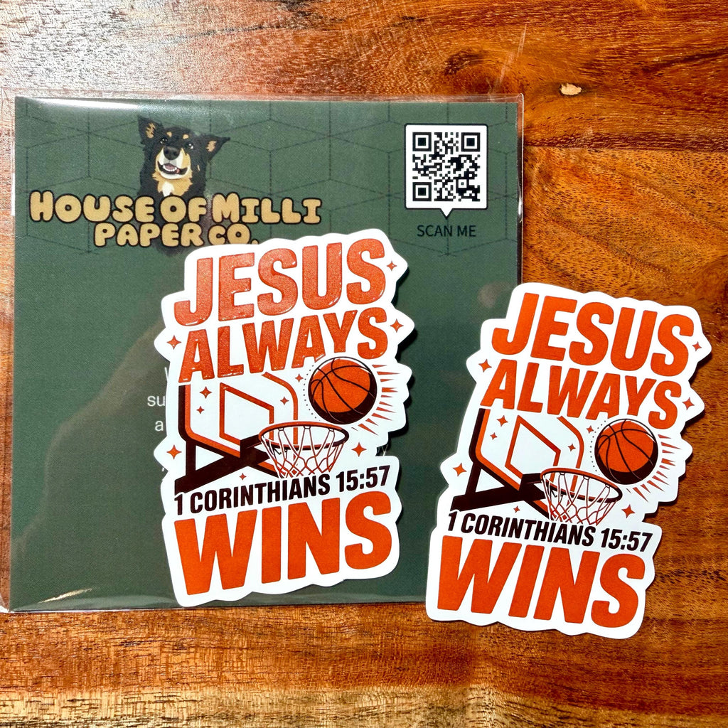 Jesus Always Wins Basketball Sticker: Religious Faith Corinthians 15 57 Decal