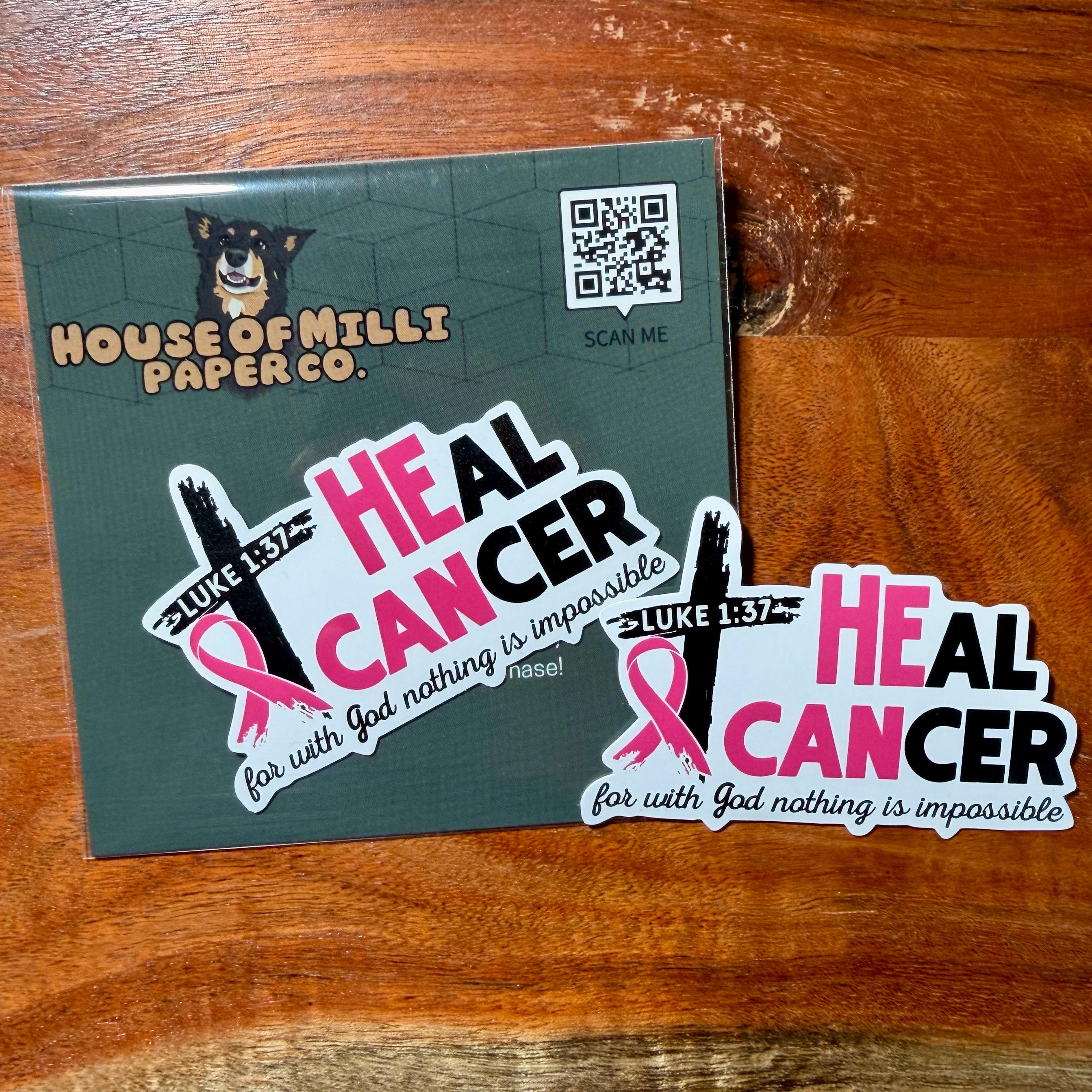 HE CAN Heal Cancer Survivor Sticker | Religious Faith Breast Cancer Awareness Ribbon Decal