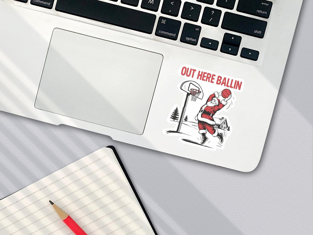 Out Here Ballin' Basketball Santa Sticker- Waterproof Christmas Decal