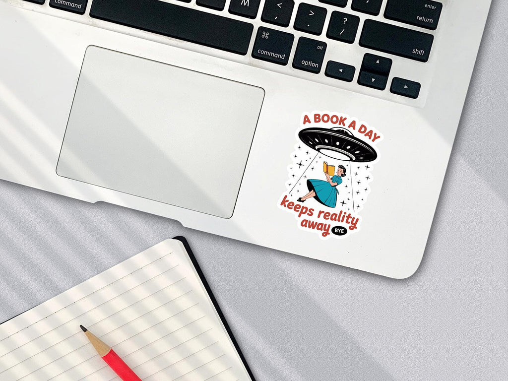 Book Lover Waterproof Sticker: UFO Abduction, Escape Reality