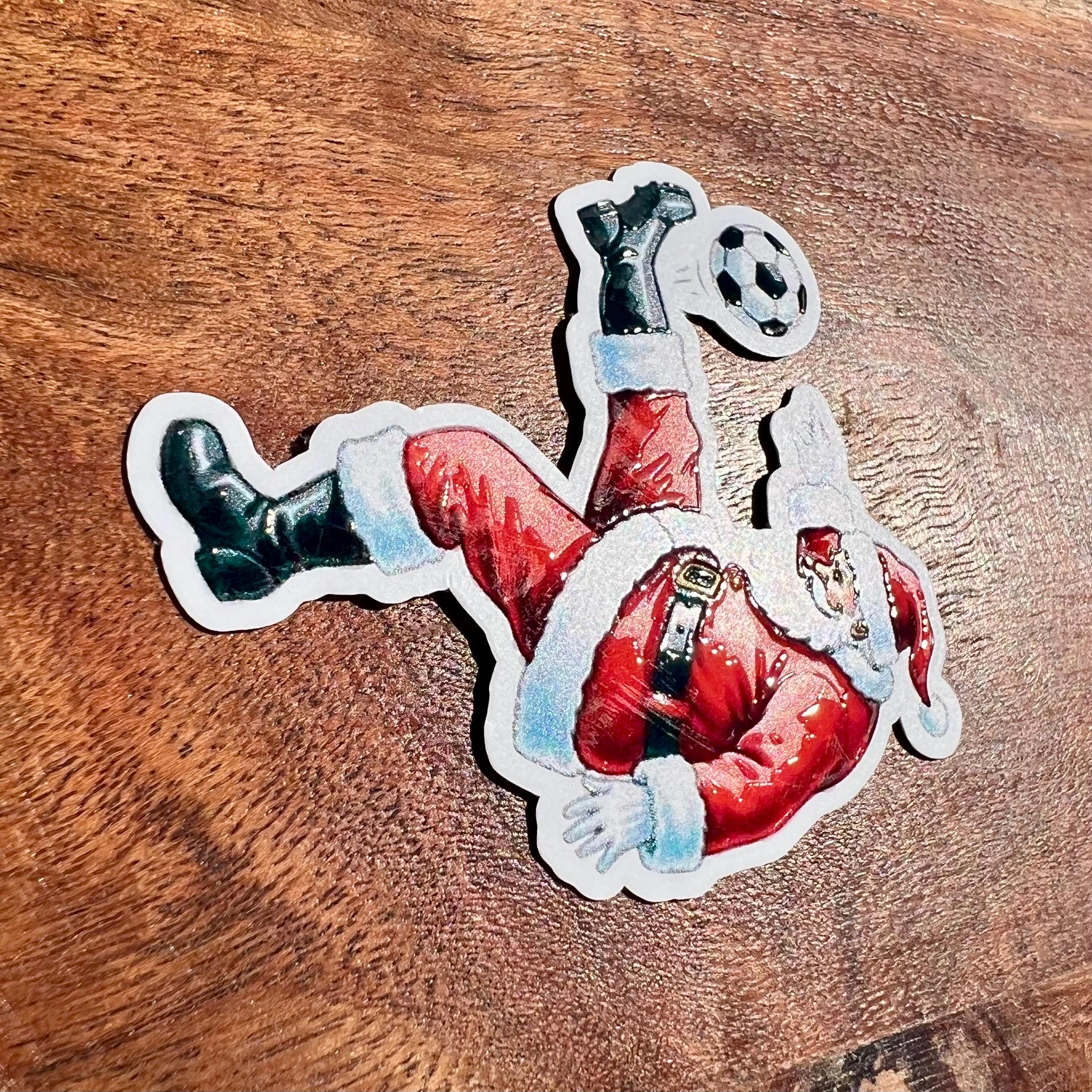 Bicycle Kick Soccer Santa Sticker - Waterproof Christmas Decal