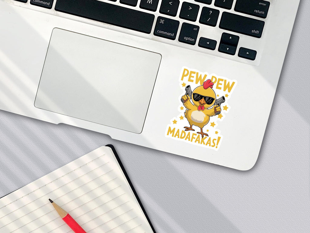 Pew Pew Madafakas Chicken Sticker: Funny Ammo Box Vinyl Decal