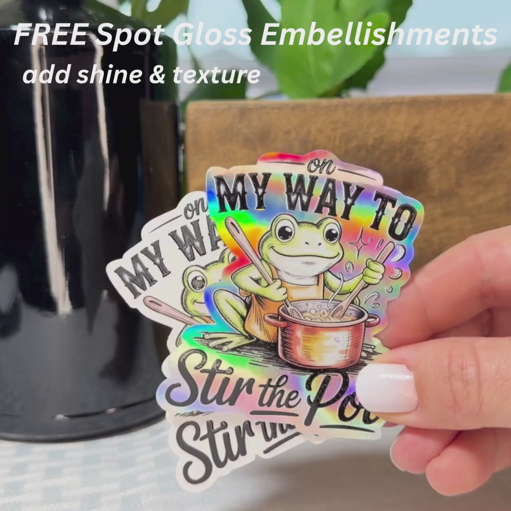 On My Way to Stir the Pot Frog Sticker: Funny Sarcastic Decal
