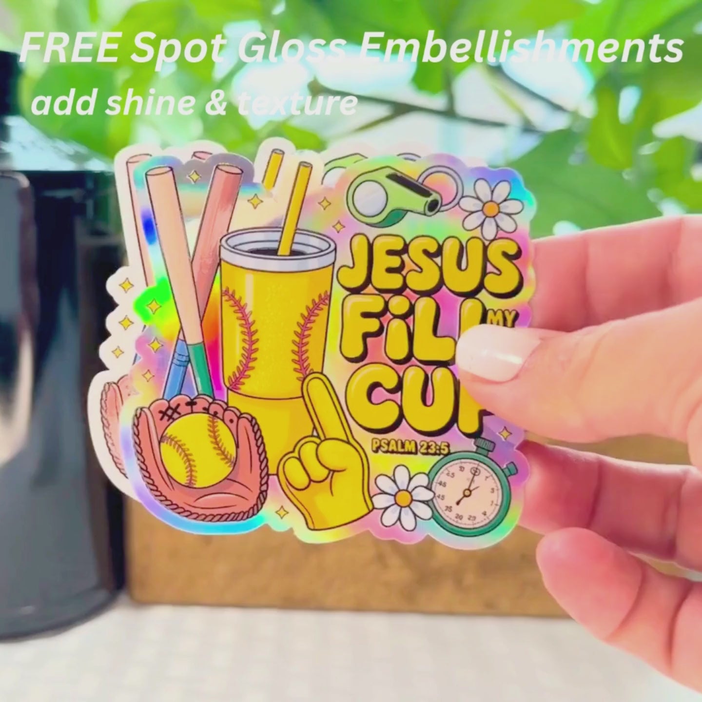 Jesus Fill My Cup, Psalm 23:5 Softball Sticker | Waterproof Sports Player or Team Helmet Decal