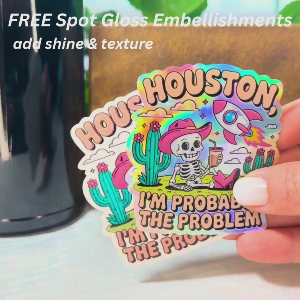 Houston, I'm Probably the Problem Sticker: Funny Retro Desert Skeleton Decal