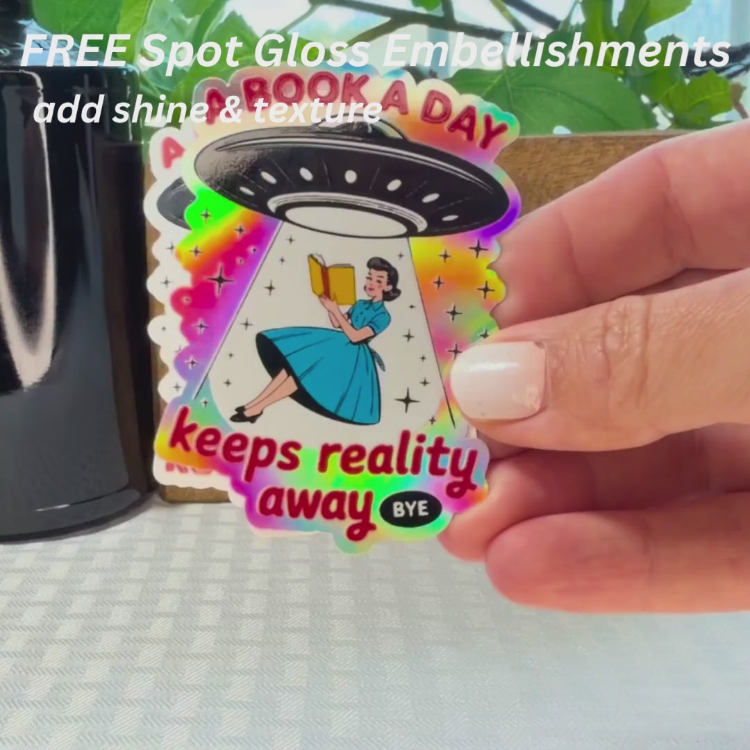 Book Lover Waterproof Sticker: UFO Abduction, Escape Reality